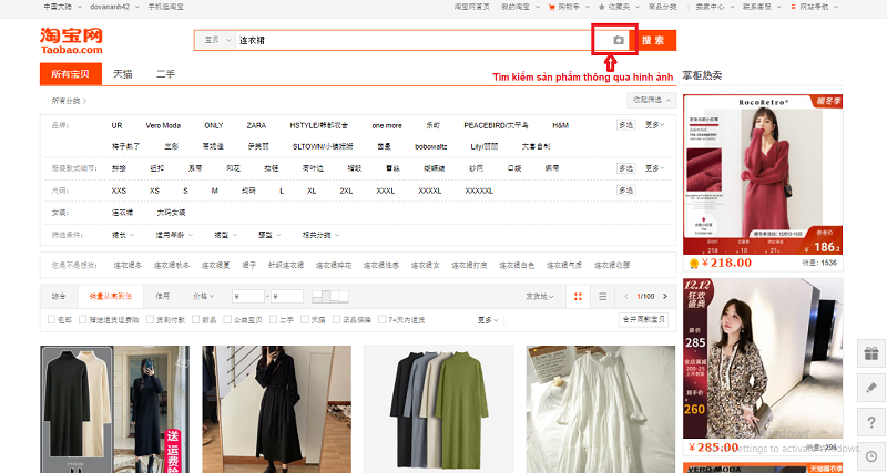 Tìm sản phẩm Taobao qua từ khóa