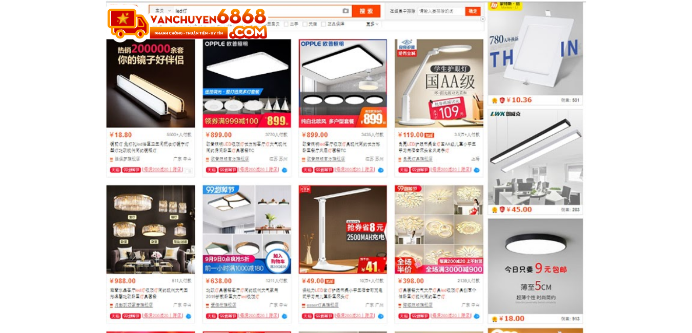 Mua sỉ đèn led thông qua các trang bán hàng online của Trung Quốc